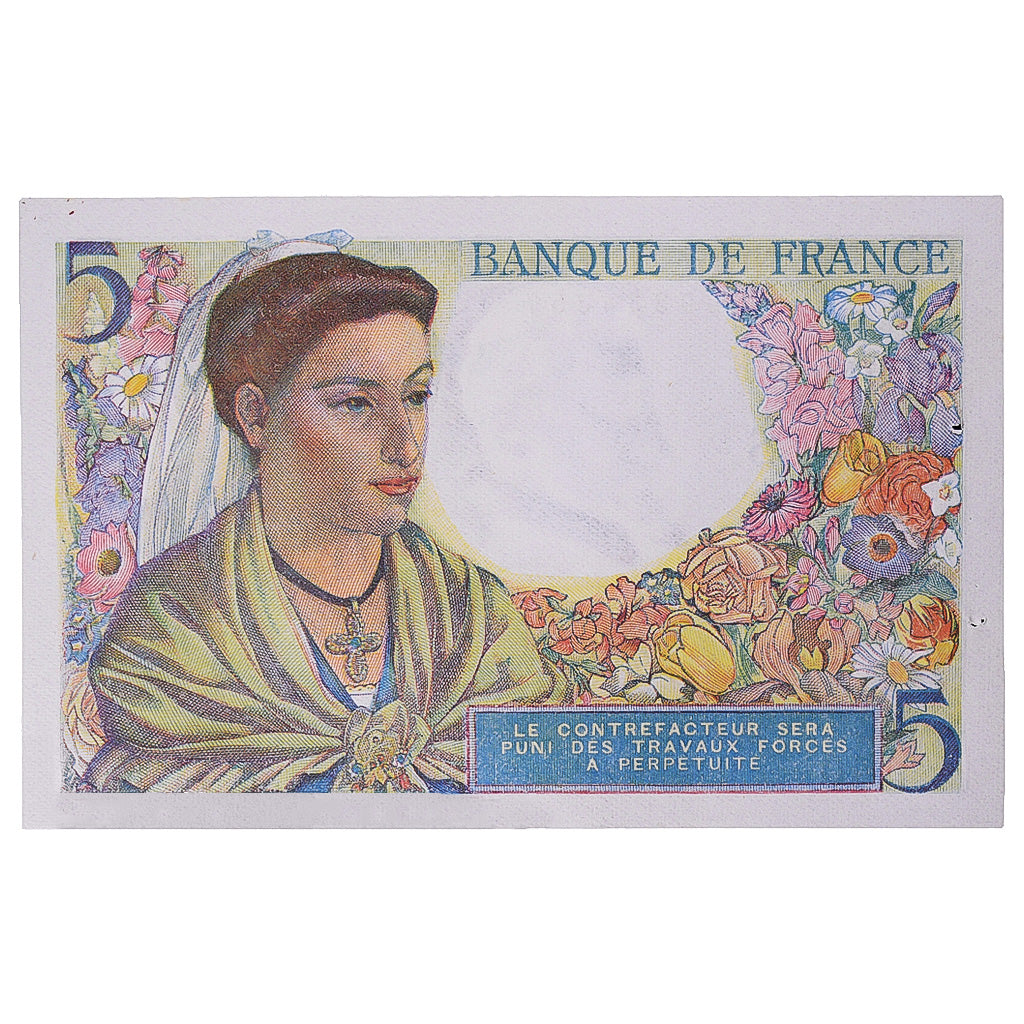 France, 5 Francs, Berger, 1943, T.40, UNC(63), Fayette:5.2, KM:98b