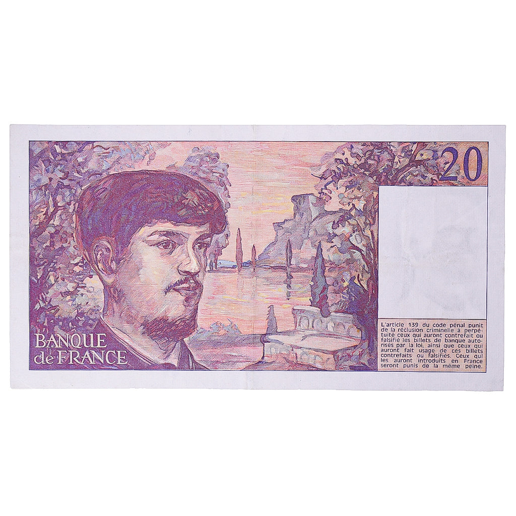 France, 20 Francs, Debussy, 1980, M.001, EF(40-45), Fayette:66.1, KM:151a