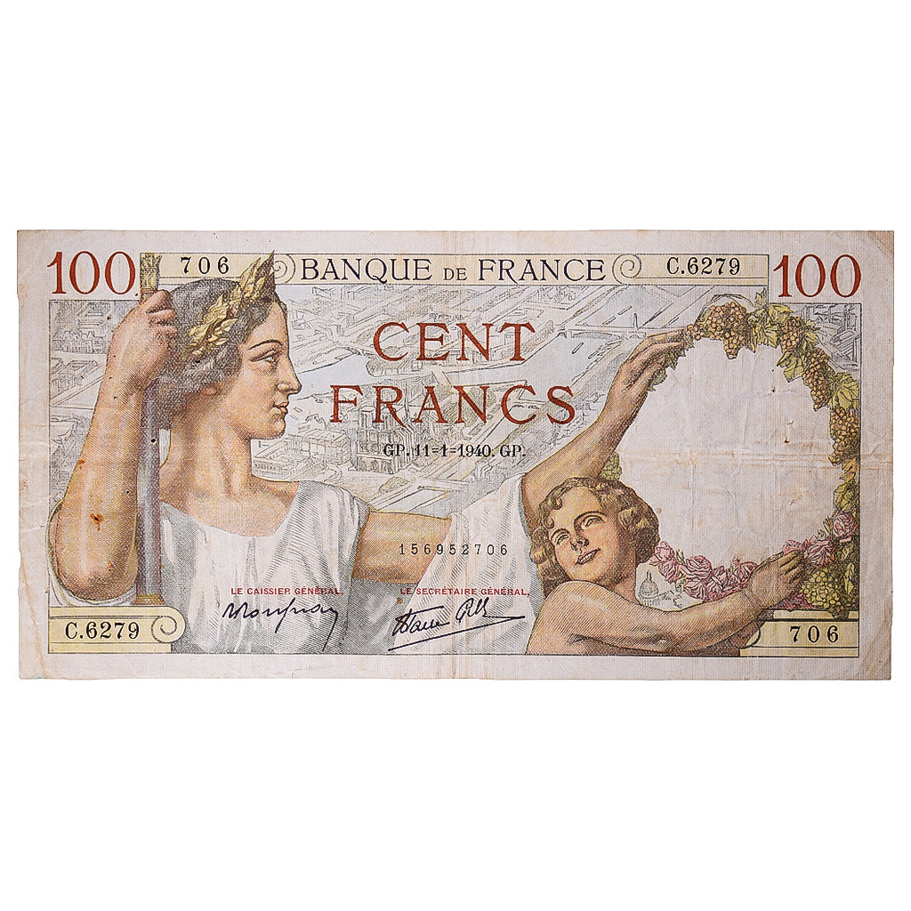 França, 100 Francs, Sully, 1940, C.6279, VF(20-25), Fayette:26.20, KM:94