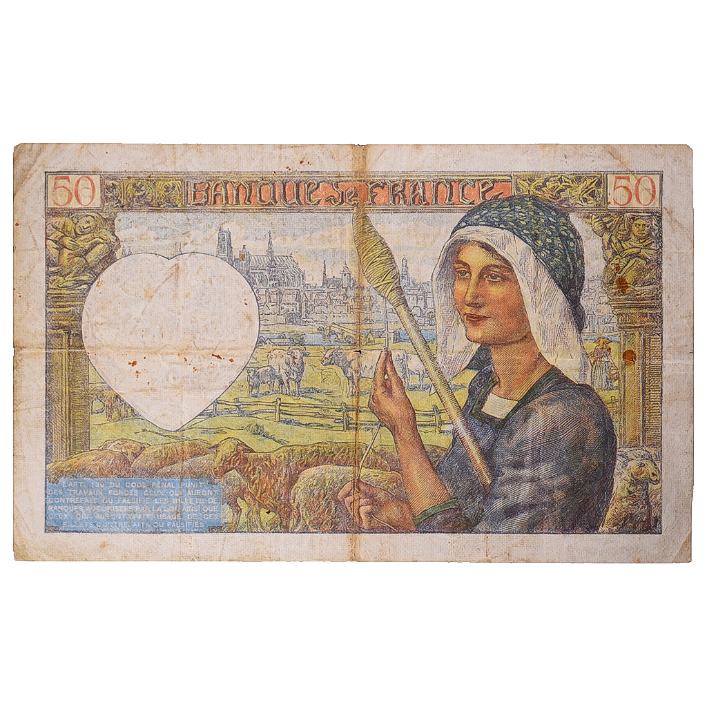 France, 50 Francs, Jacques Coeur, 1941, Z.140, VG(8-10), Fayette:19.16, KM:93