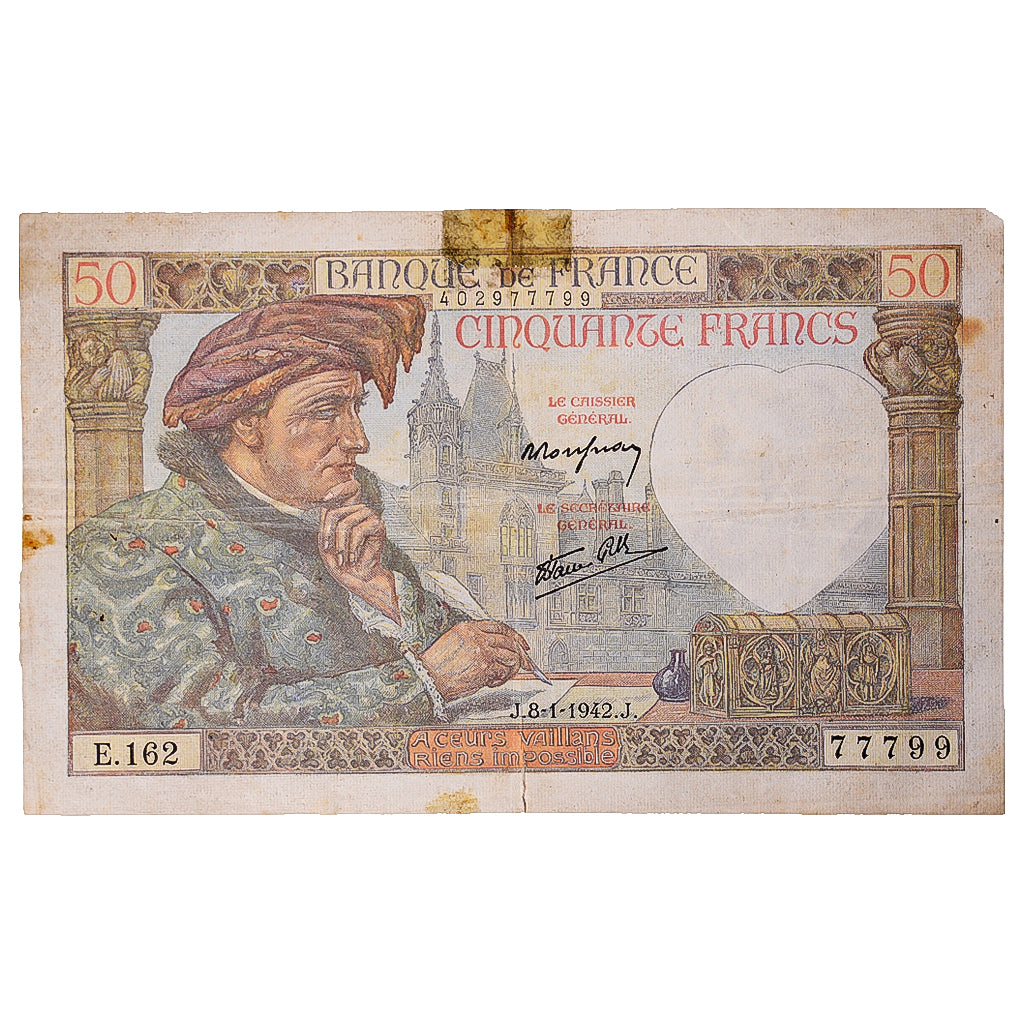 Francia, 50 Francs, Jacques Coeur, 1942, E.162, B, Fayette:19.18, KM:93