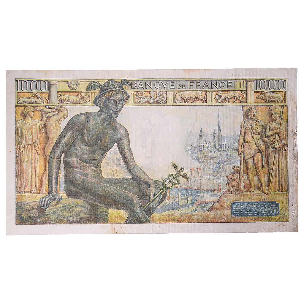França, 1000 Francs, Déesse Déméter, 1943, Y.6005, VF(30-35), Fayette:40.25