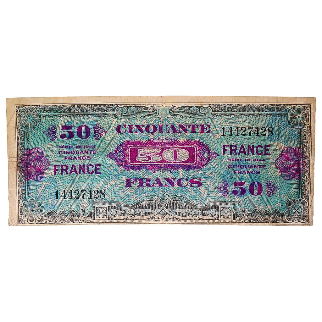 France, 50Francs, Flag/France, 1945, 14427428, VF(20-25), Fayette:24.1