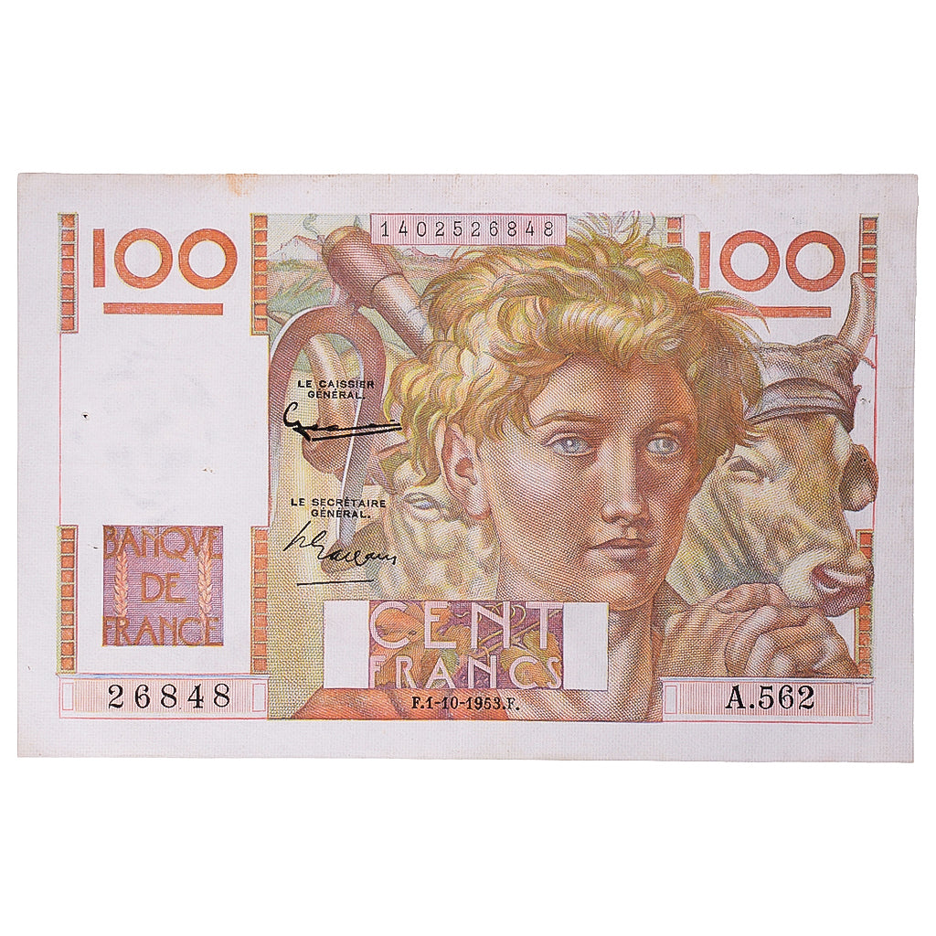 Francja, 100 Francs, Jeune Paysan, 1953, A.562, EF(40-45), Fayette:28.39