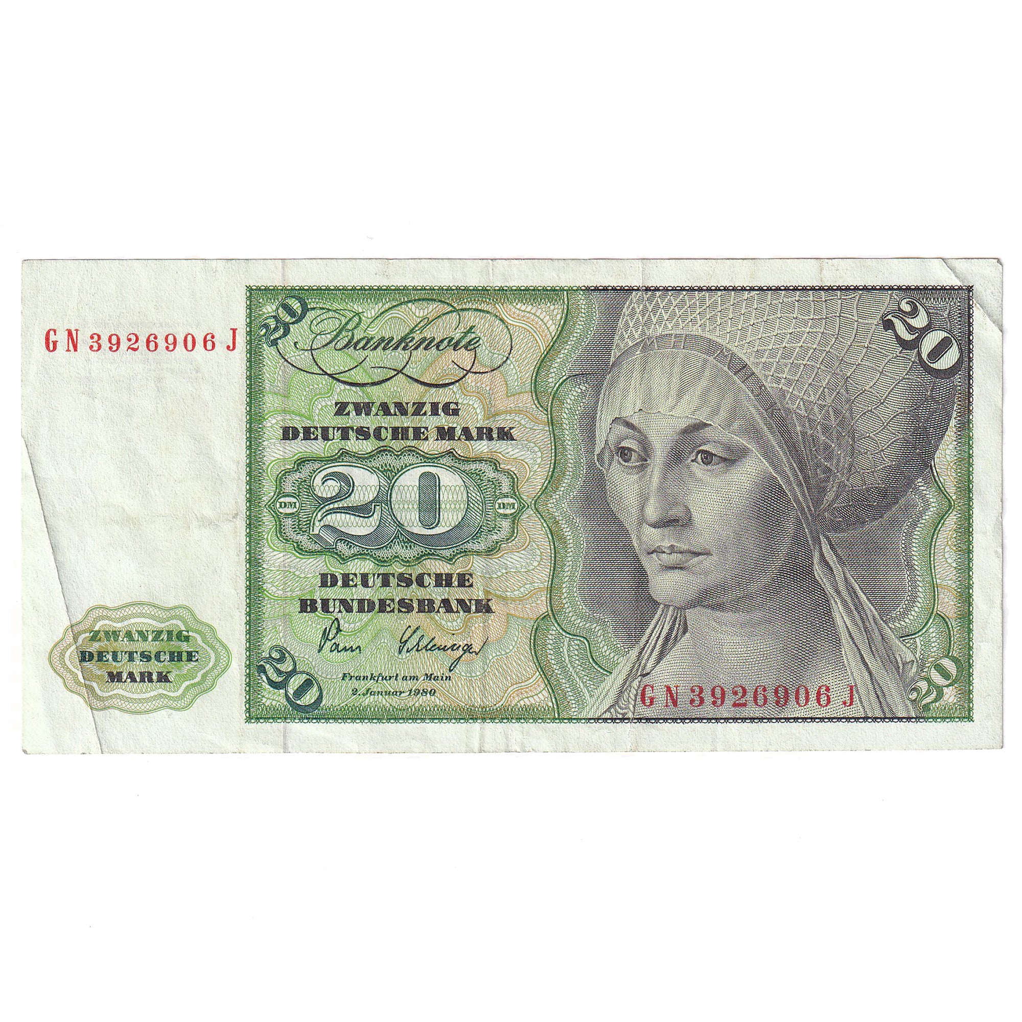 Billet, République fédérale allemande, 20 Deutsche Mark, 1980, 1980-01-02