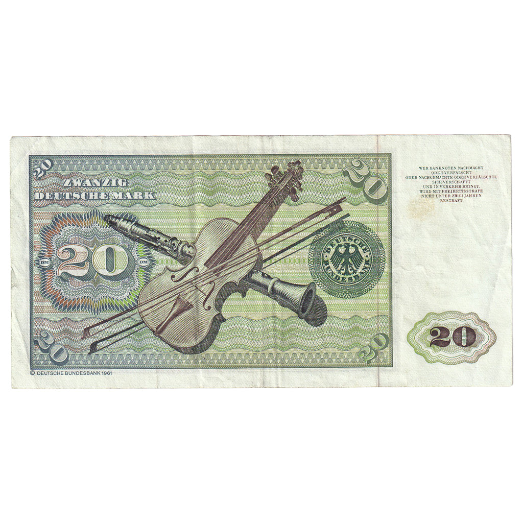 Billet, République fédérale allemande, 20 Deutsche Mark, 1980, 1980-01-02