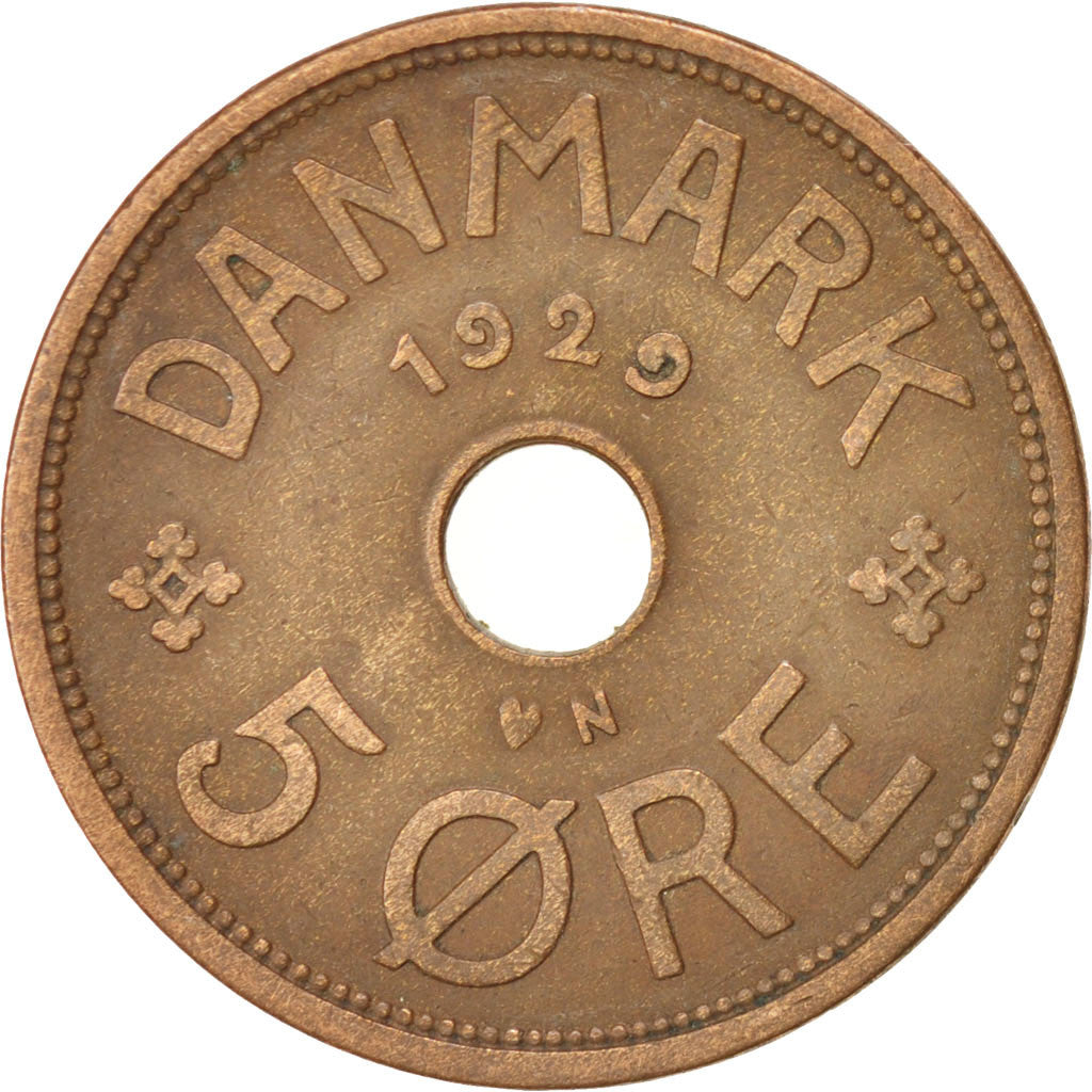 Denmark, Christian X, 5 Öre, 1929, Copenhagen, EF(40-45), Bronze, KM:828.2
