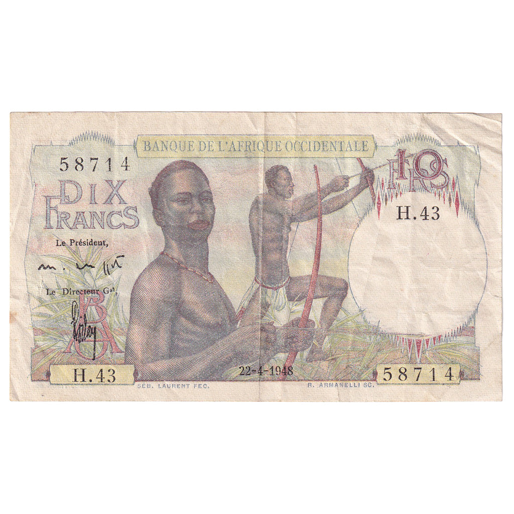 Banknote, French West Africa, 10 Francs, 1948, 1948-04-22, KM:37, EF(40-45)