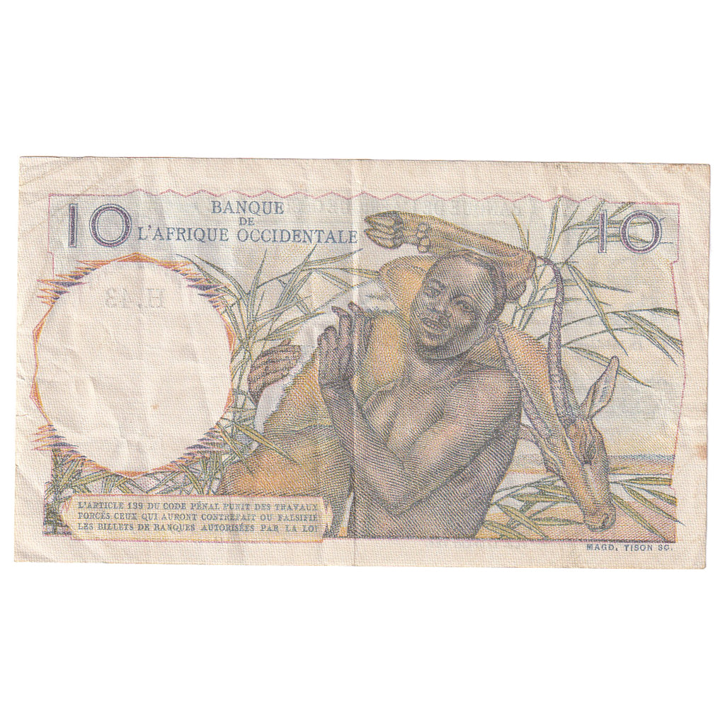 Banknote, French West Africa, 10 Francs, 1948, 1948-04-22, KM:37, EF(40-45)