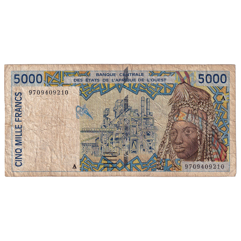 Banknote, West African States, 5000 Francs, Undated (1998), KM:113Ag, VF(20-25)
