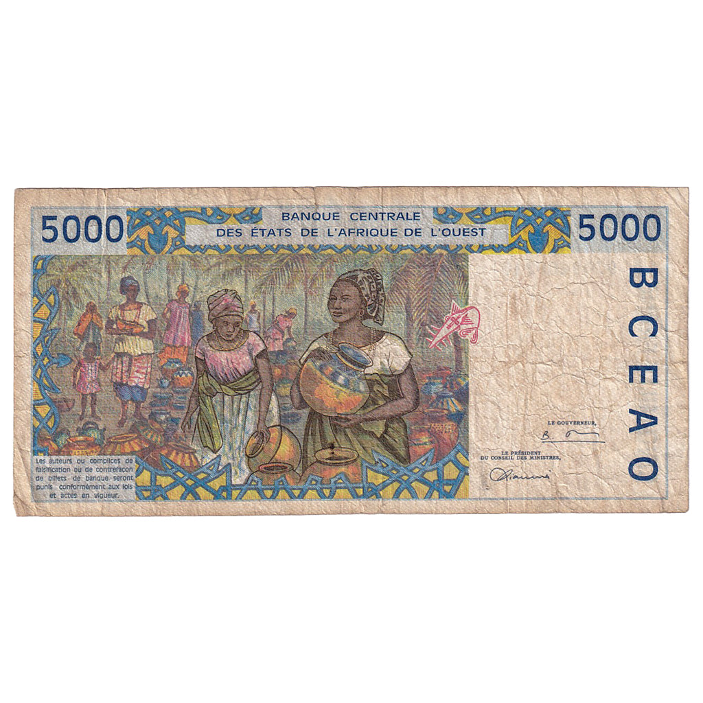 Banknote, West African States, 5000 Francs, Undated (1998), KM:113Ag, VF(20-25)