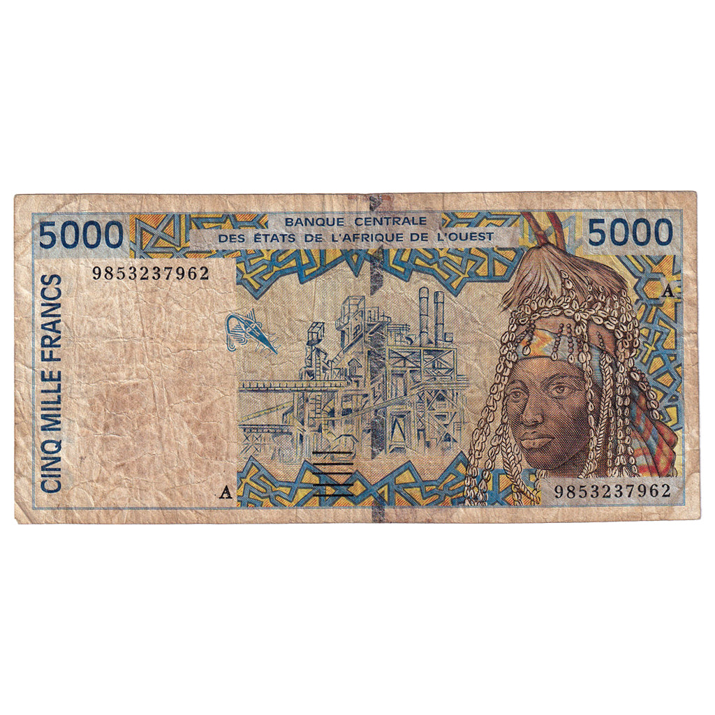Banknote, West African States, 5000 Francs, KM:113Ah, VF(20-25)