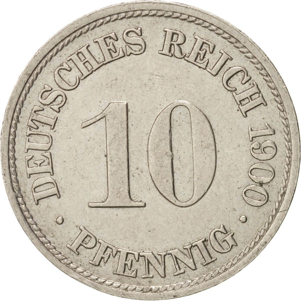 GERMANY - EMPIRE, Wilhelm II, 10 Pfennig, 1900 F, Stuttgart, AU(50-53), KM 12