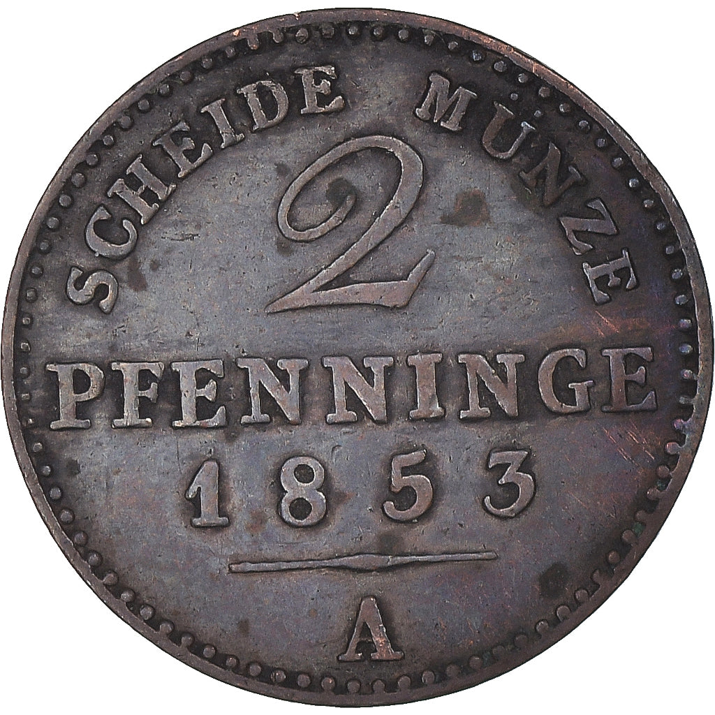 Münze, Deutsch Staaten, 2 Pfennig, 1853