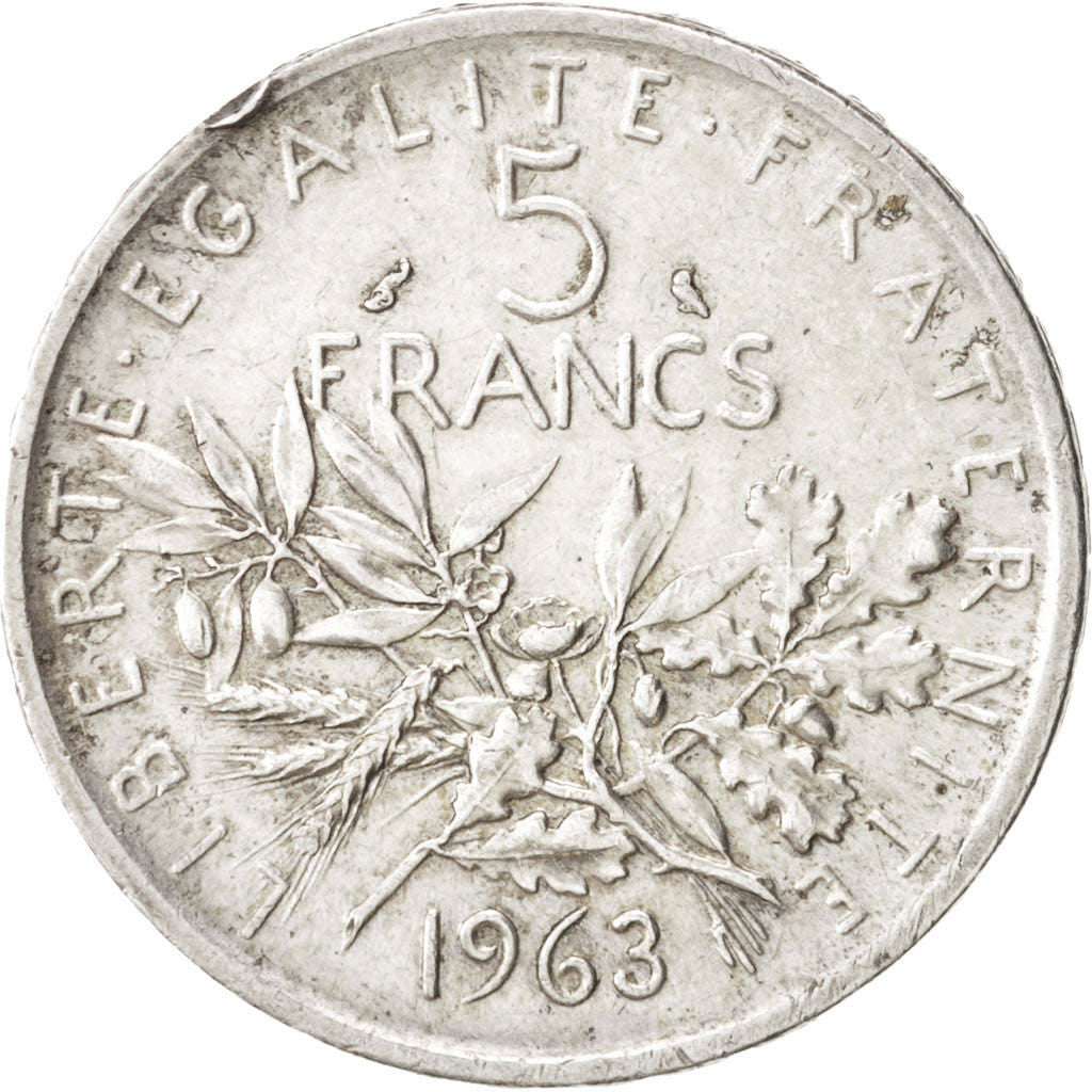 FRANCE, Semeuse, 5 Francs, 1963, EF(40-45), Silver, KM:926