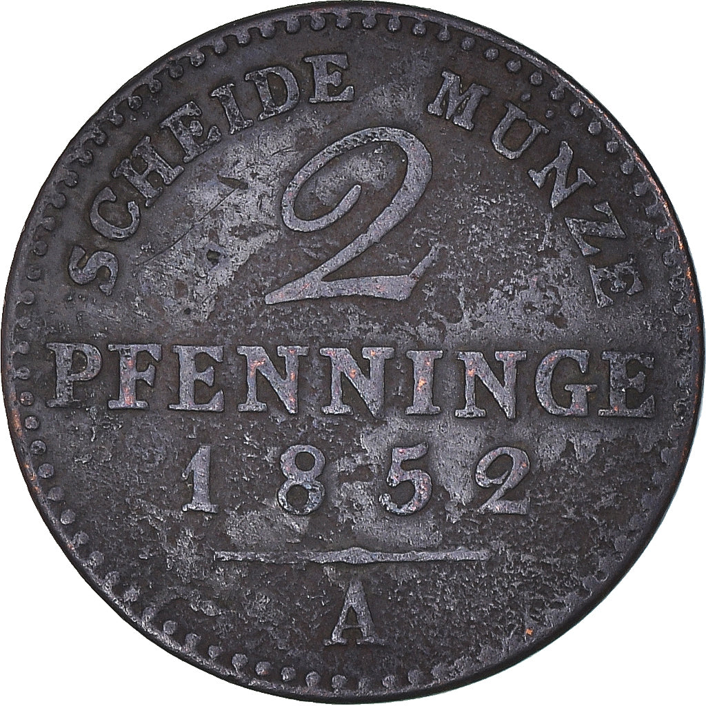 Coin, German States, 2 Pfennig, 1852