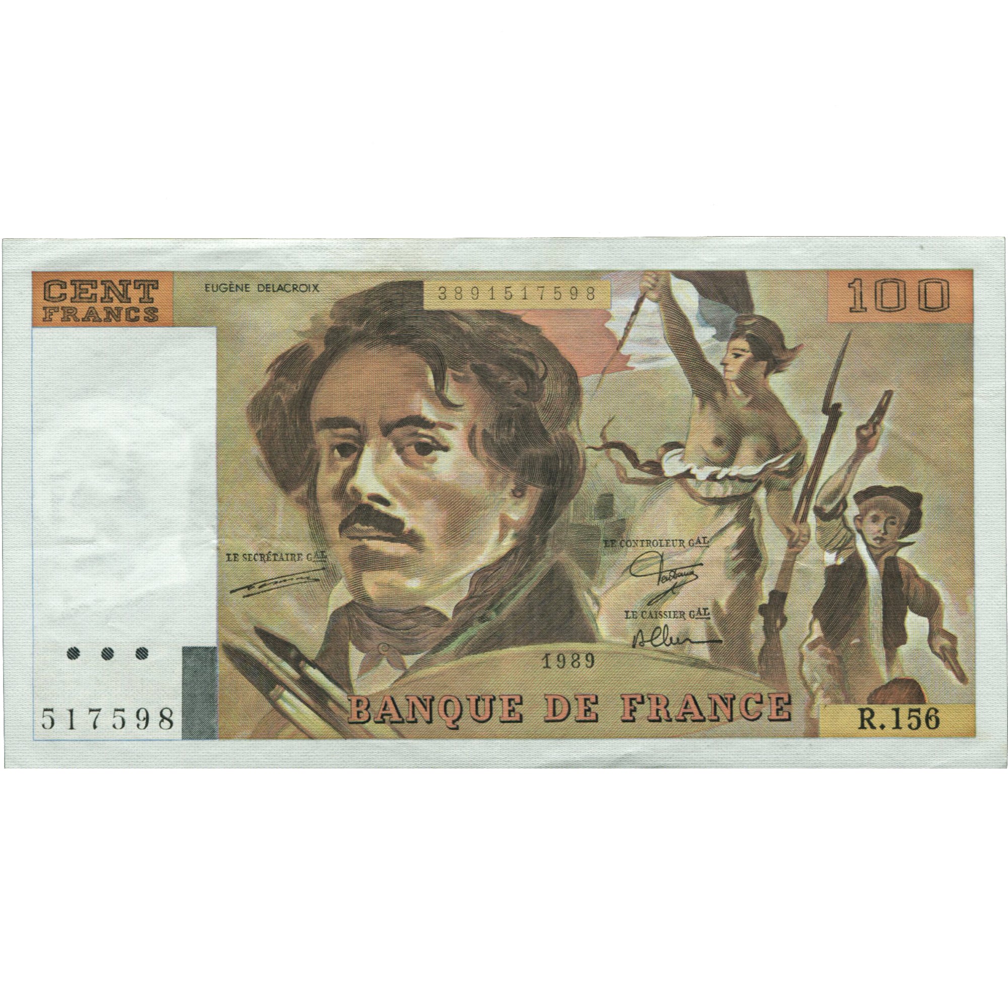 França, 100 Francs, Delacroix, 1989, R.156, AU(50-53), Fayette:69.13d