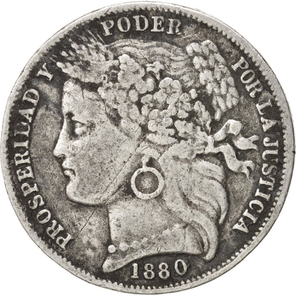 Peru, Peseta, 1880, Lima, VF(20-25), Silver, KM:200.2