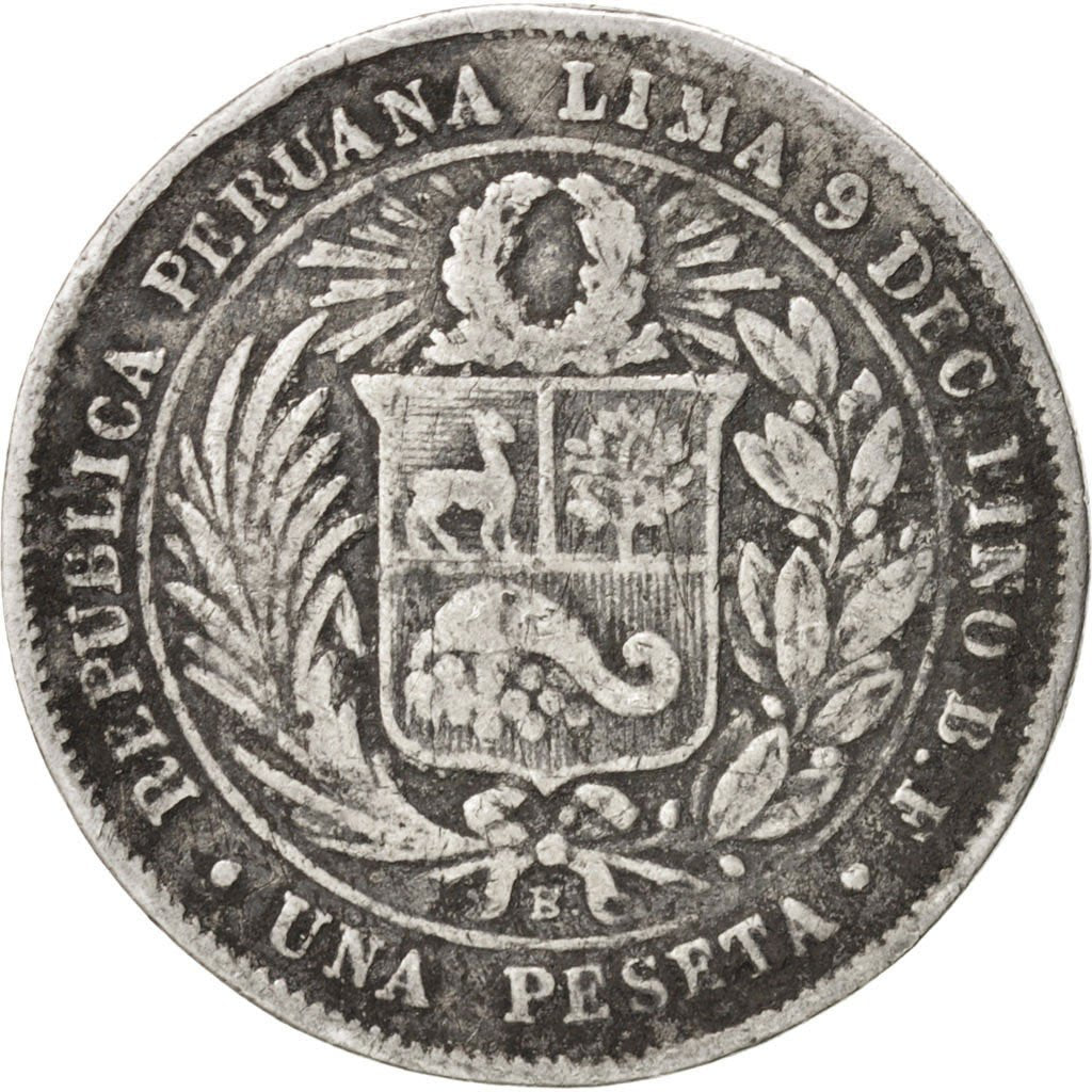 Peru, Peseta, 1880, Lima, VF(20-25), Silver, KM:200.2