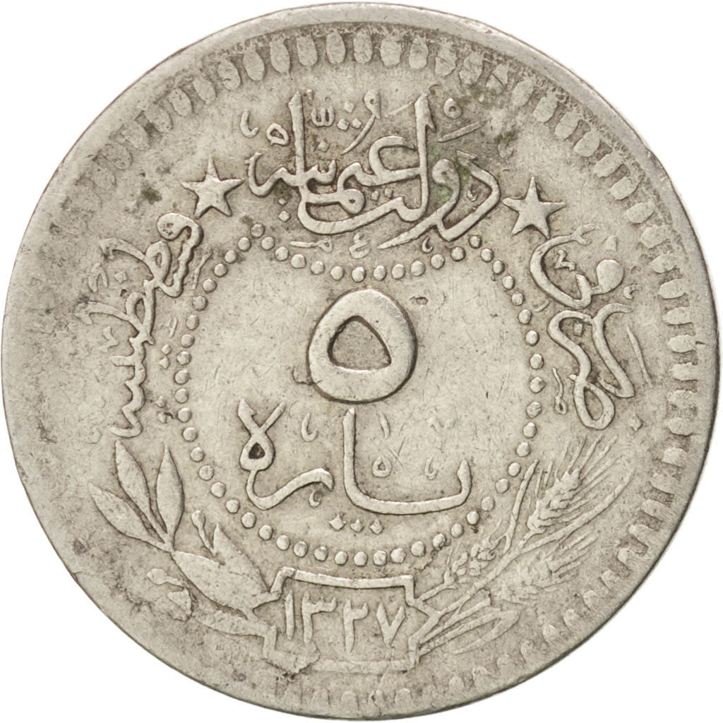Turkey, Muhammad V, 5 Para, 1914, Qustantiniyah, EF(40-45), Nickel, KM:759