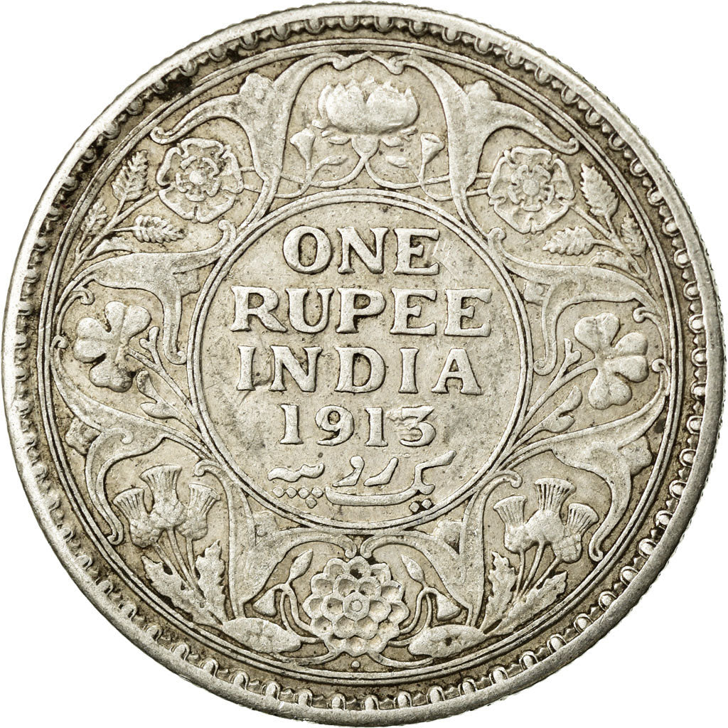 Coin, INDIA-BRITISH, George V, Rupee, 1913, Bombay, EF(40-45), Silver, KM:524