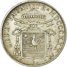 Moneda, Estados italianos, PAPAL STATES, 30 Baiocchi, 1830, Bologna, MBC, Plata