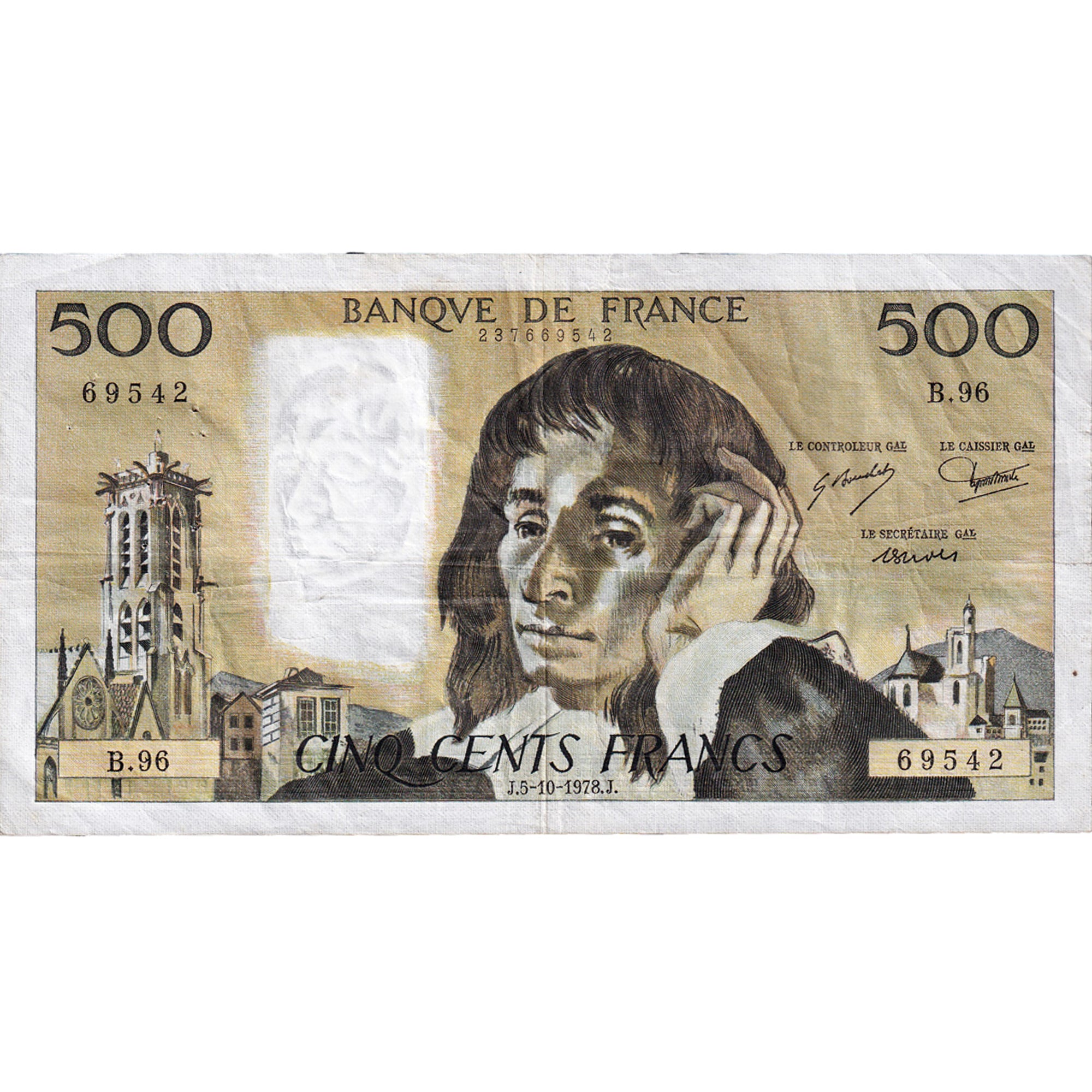Francia, 500 Francs, Pascal, 1978, B.96, MB+, Fayette:71.18