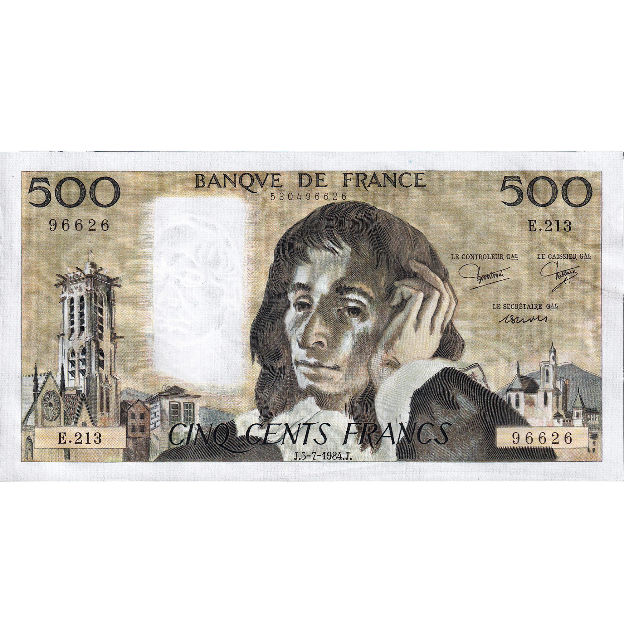 France, 500 Francs, Pascal, 1984, E.213, UNC(63), Fayette:71.31