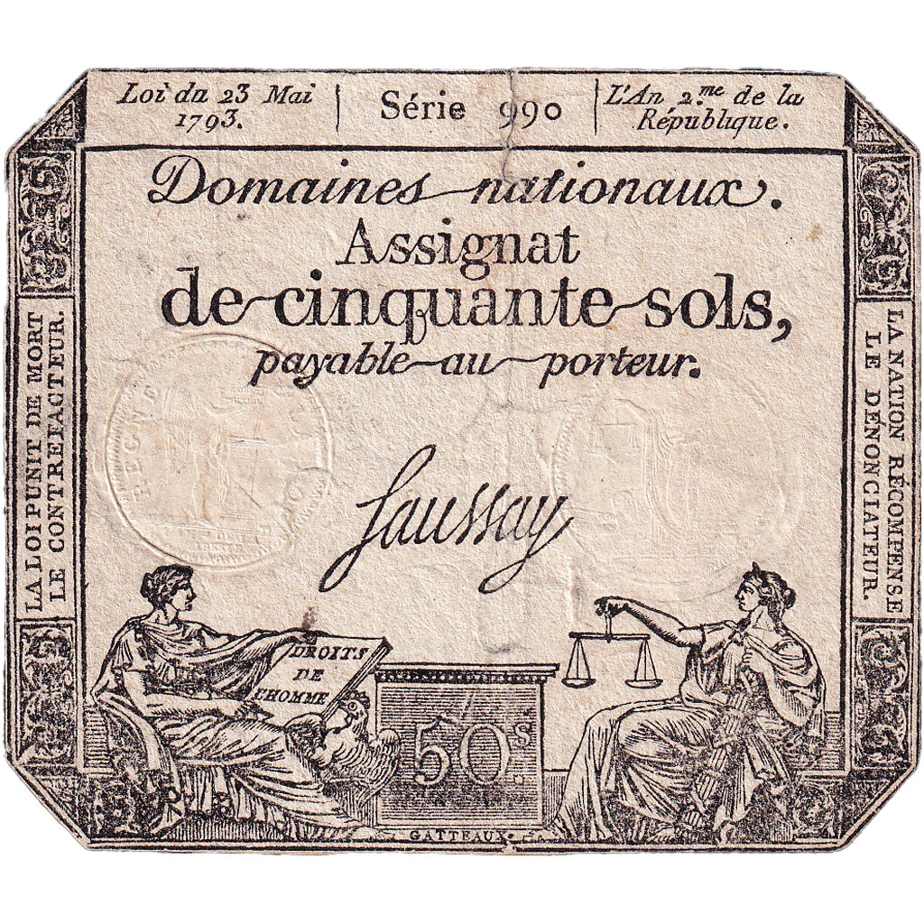 France, 50 Sols, 1793, SERIE 990, EF(40-45), KM:A70b, Lafaurie:167