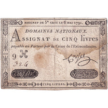 France, 5 Livres, 1791, SERIE 9 N° 324, VF(30-35), KM:A42, Lafaurie:137