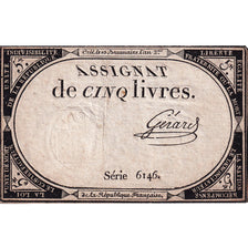 Francia, 5 Livres, An 2, SERIE 6146, MB+, KM:A76, Lafaurie:171
