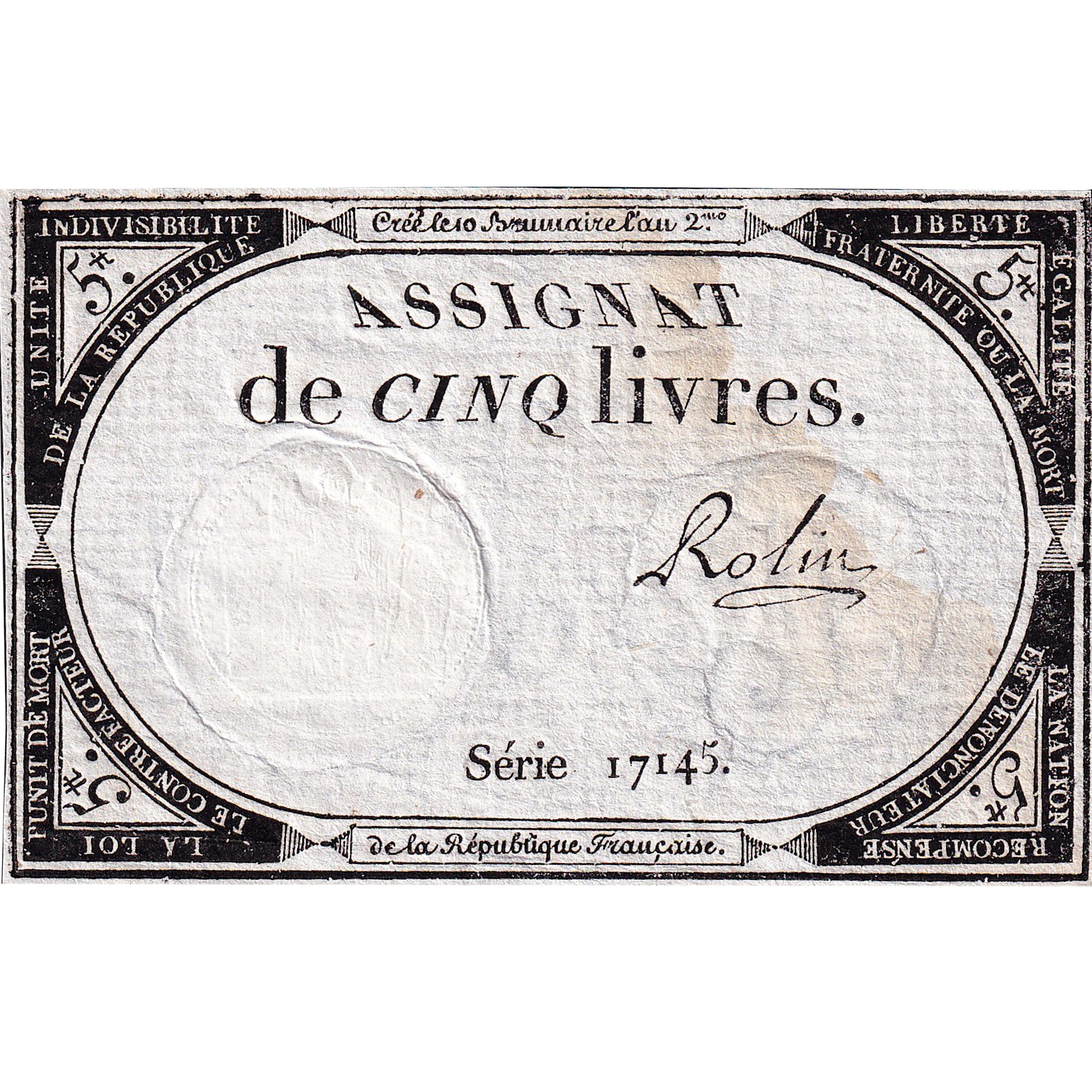 Frankrijk, 5 Livres, An 2, SERIE 17145, TB+, KM:A76, Lafaurie:171