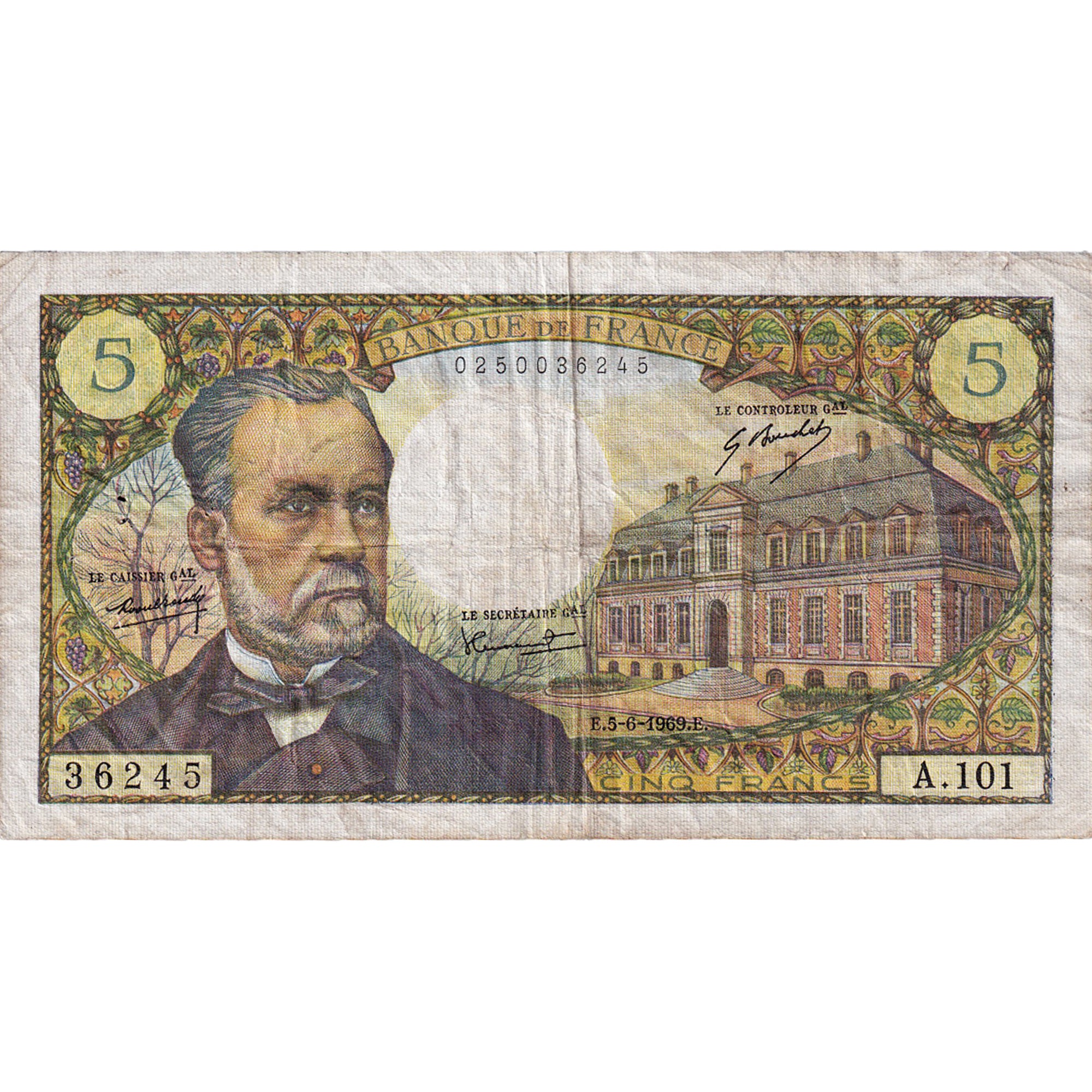 France, 5 Francs, Pasteur, 1969, A.101, VF(20-25), Fayette:61.10