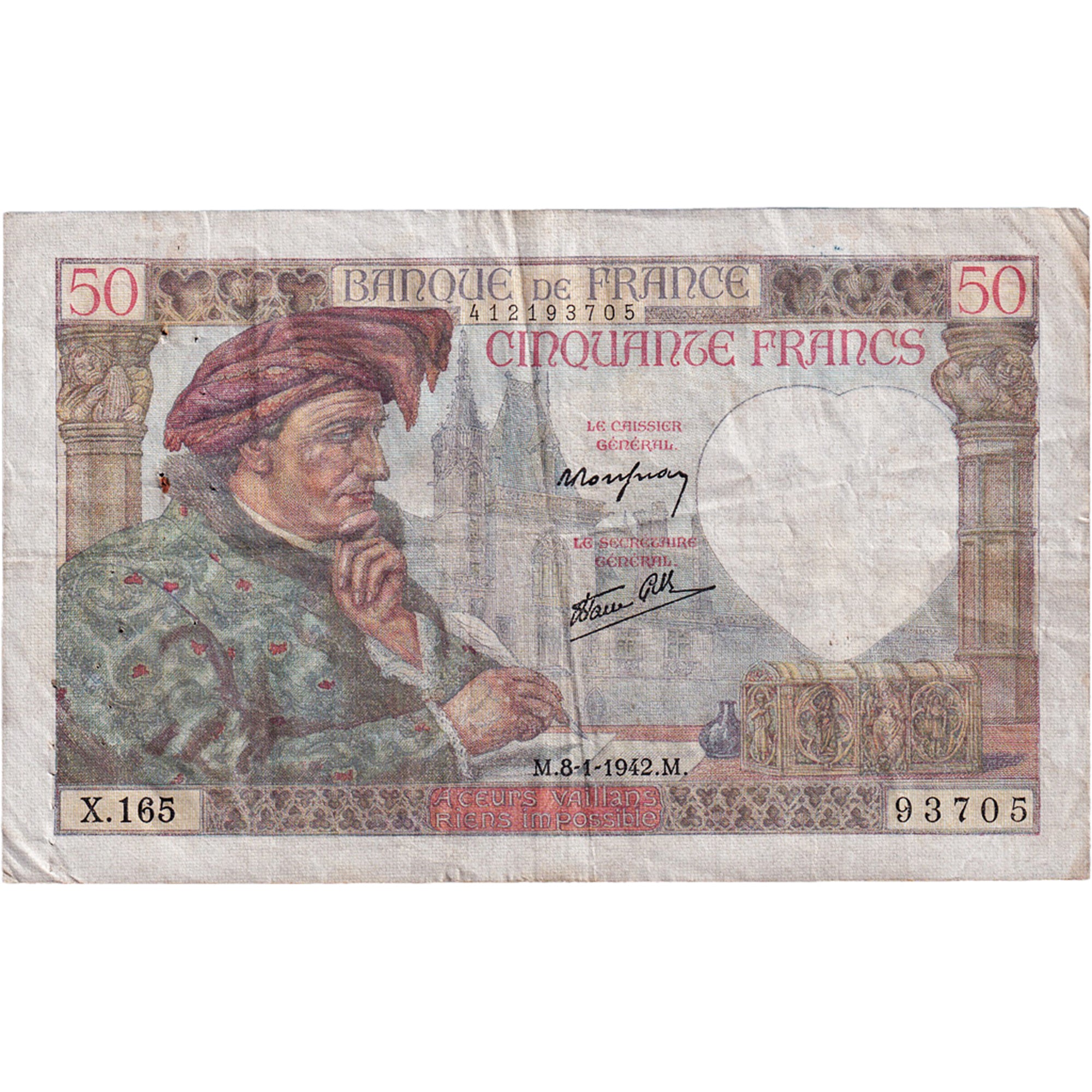 Francia, 50 Francs, Jacques Coeur, 1942, X.165, MB, Fayette:19.18