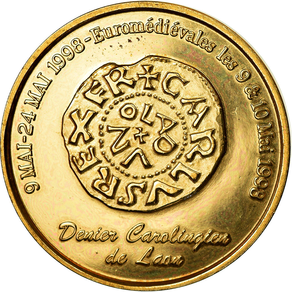 France, Token, 1 Euro de Laon, 1998, MS(63), Copper Gilt