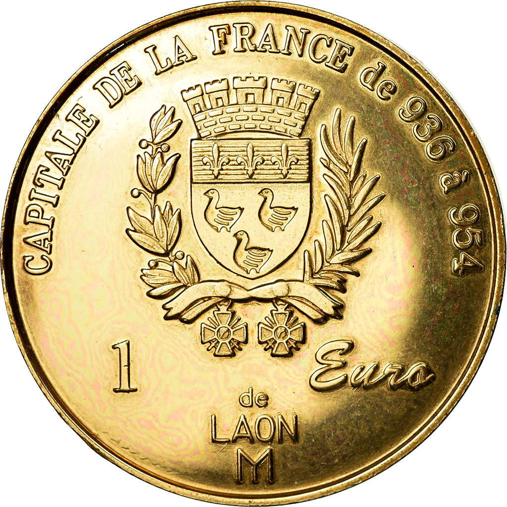 France, Token, 1 Euro de Laon, 1998, MS(63), Copper Gilt