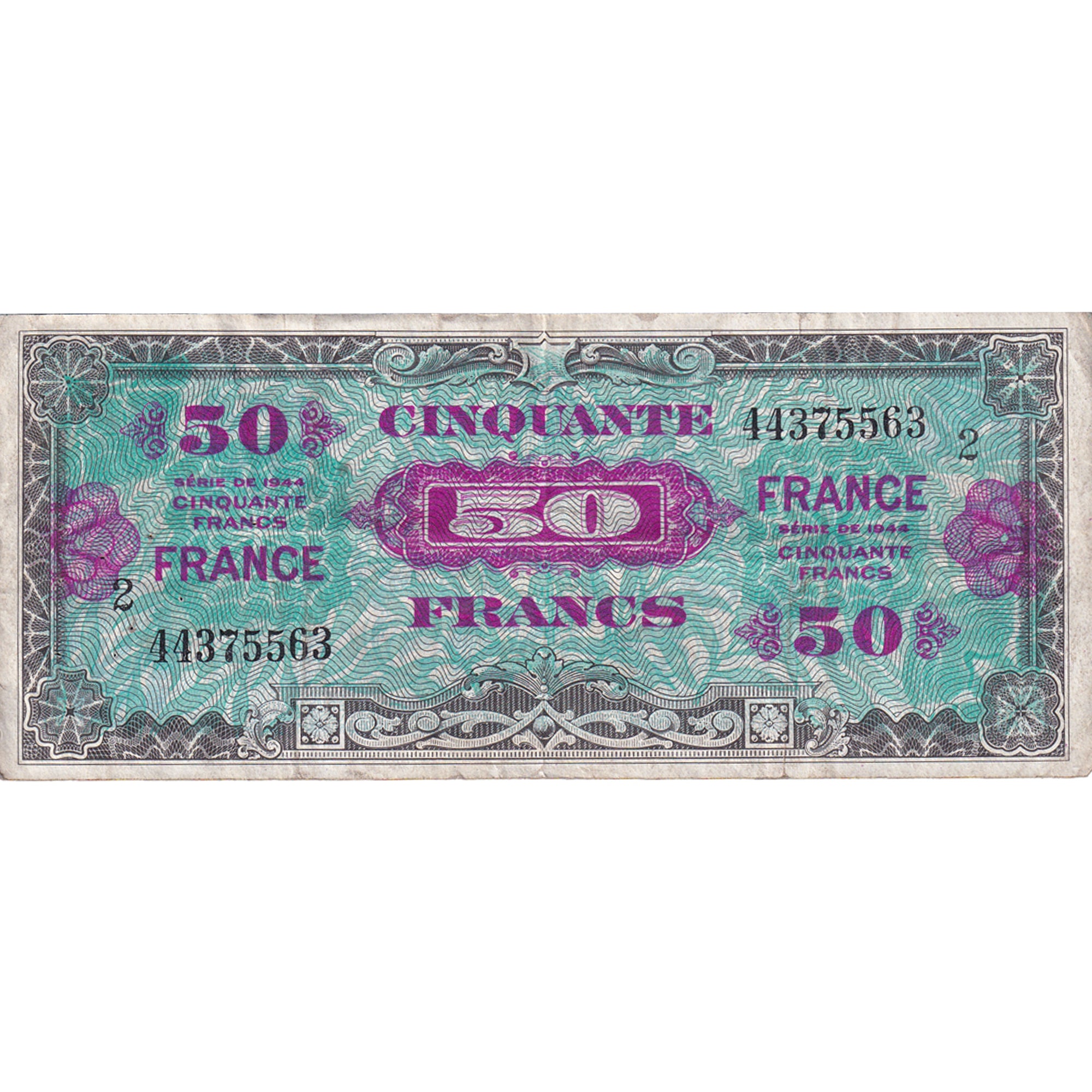 France, 50 Francs, Flag/France, 1945, 44375563, VF(30-35), Fayette:VF24.2