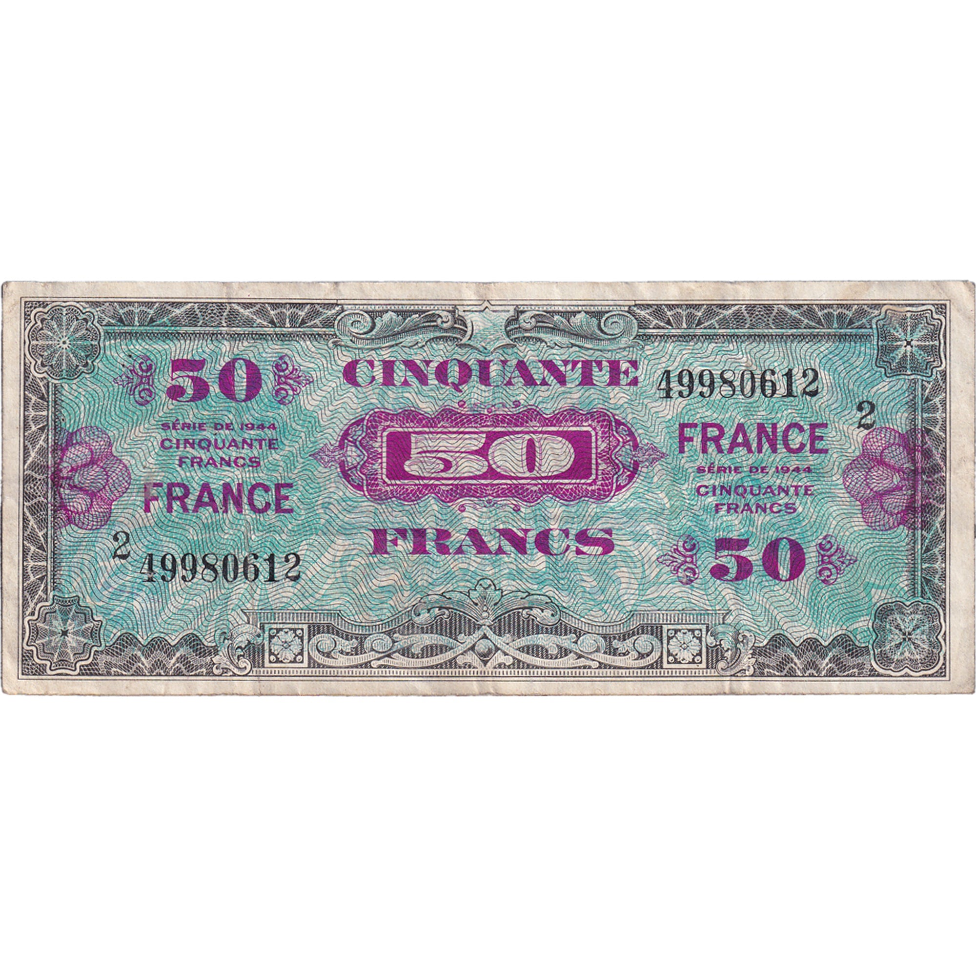 France, 50 Francs, Drapeau/France, 1945, 49980612, TB+, Fayette:VF24.2