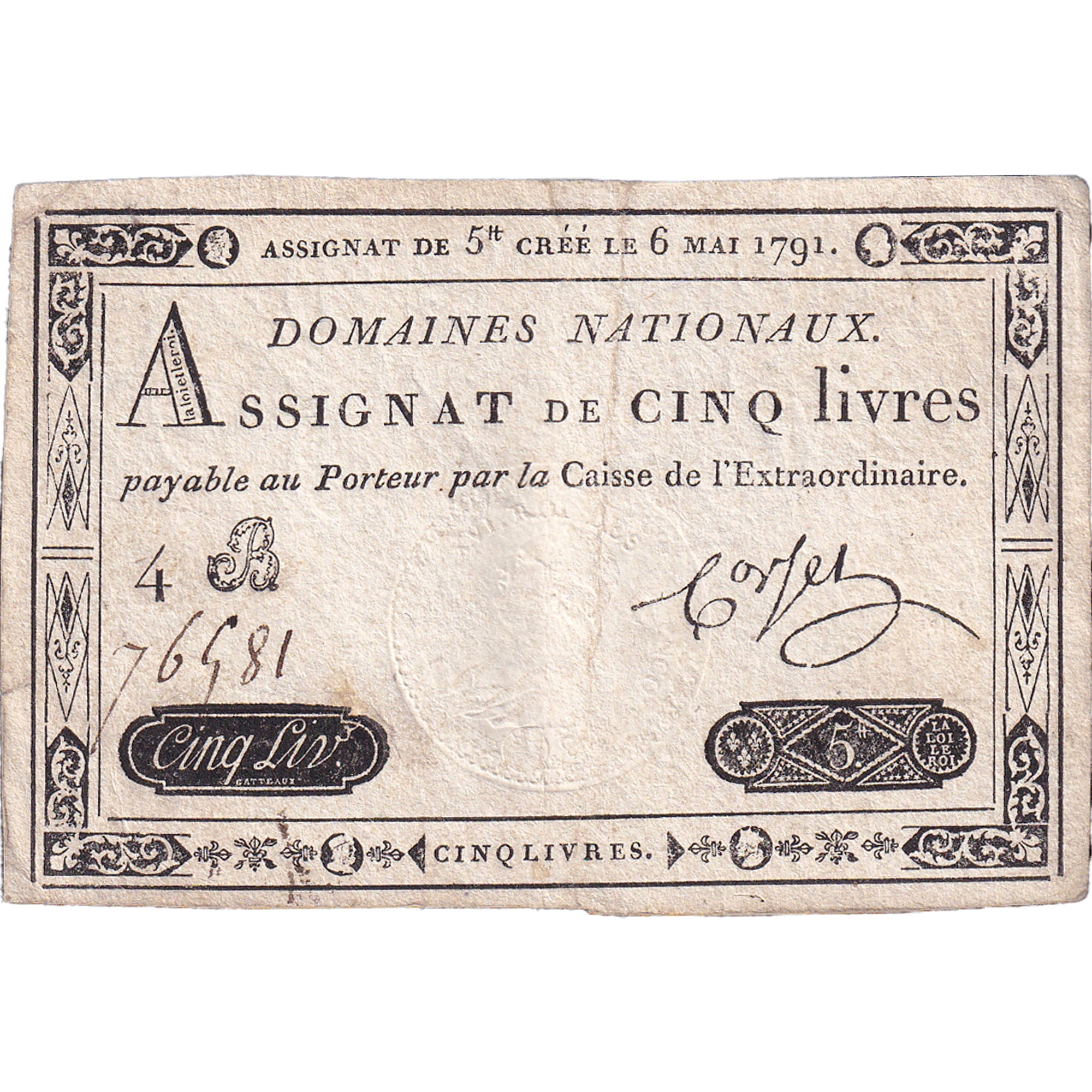 France, 5 Livres, 1791, 4B76481, VF(30-35), KM:A42, Lafaurie:137