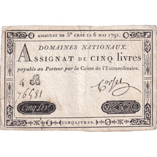 France, 5 Livres, 1791, 4B76481, VF(30-35), KM:A42, Lafaurie:137