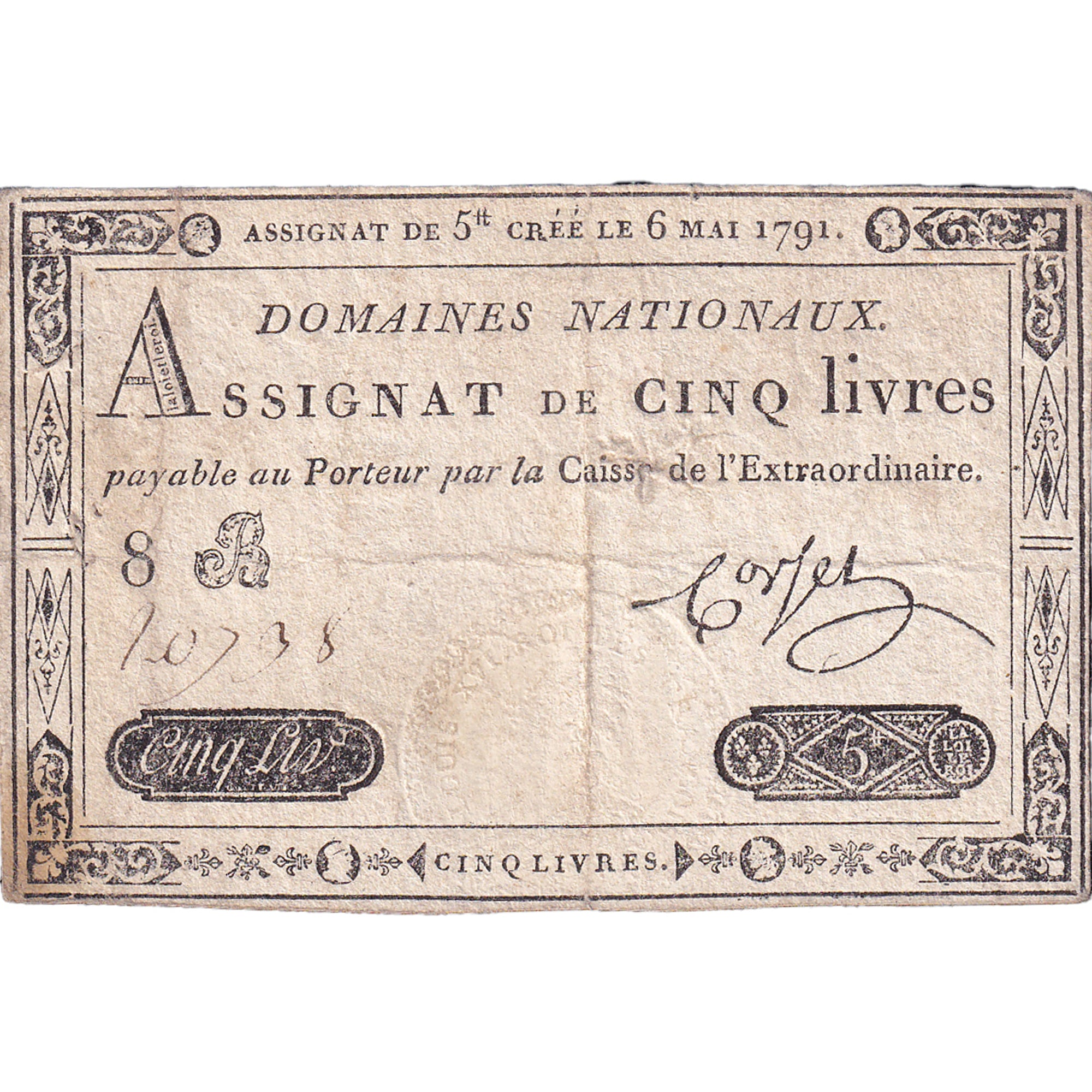 Francja, 5 Livres, 1791, 8B, VF(30-35), KM:A42, Lafaurie:137