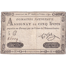 Francja, 5 Livres, 1791, 5G86009, VF(30-35), KM:A42, Lafaurie:137