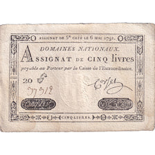 Francia, 5 Livres, 1791, SERIE 20, MBC, KM:A42, Lafaurie:137