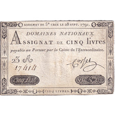France, 5 Livres, 1791, 23A17414, VF(30-35), KM:A49, Lafaurie:144