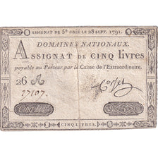 Francja, 5 Livres, 1791, 26A27107, VF(30-35), KM:A49, Lafaurie:144