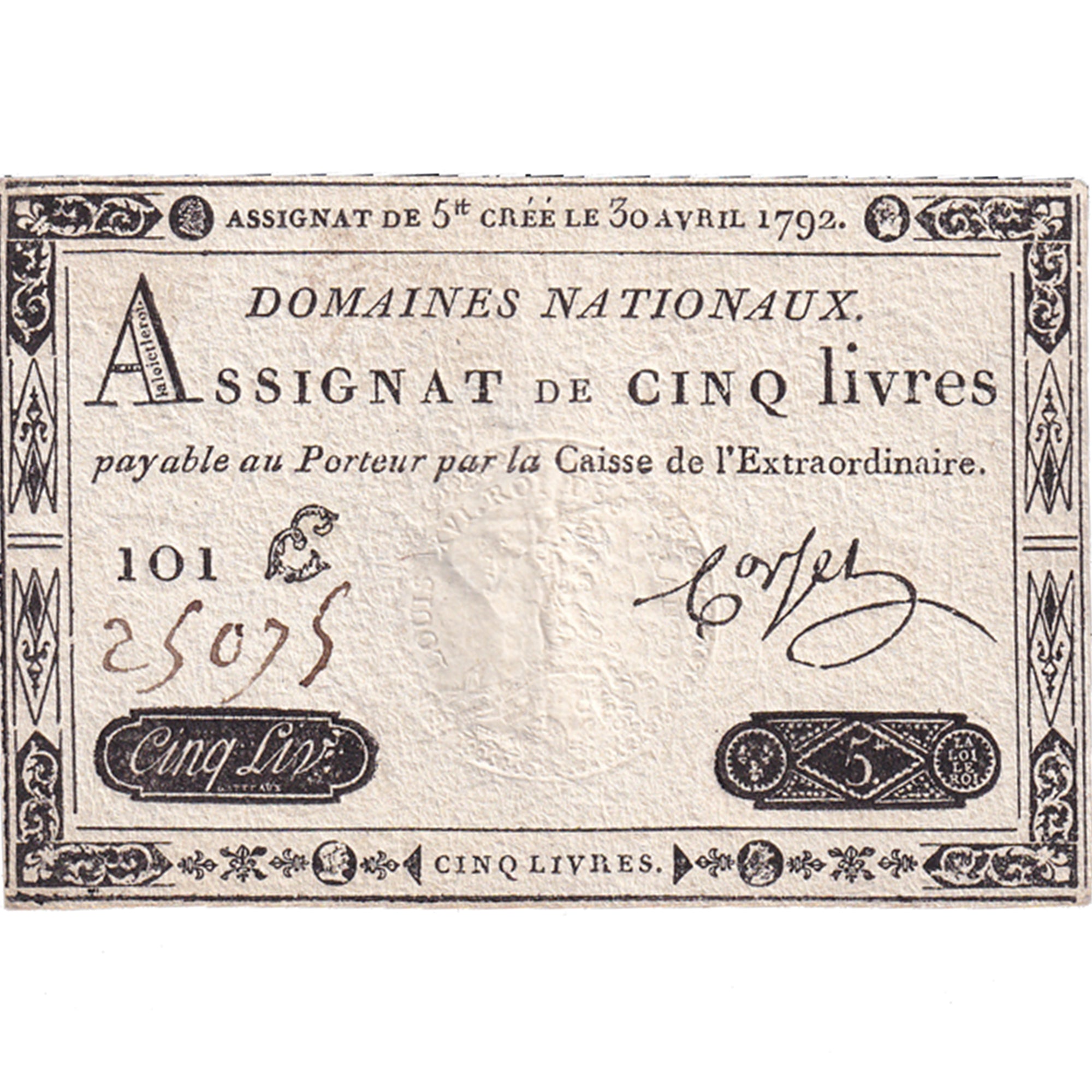 France, 5 Livres, 1792, 101E25075, VF(30-35), KM:A57, Lafaurie:152