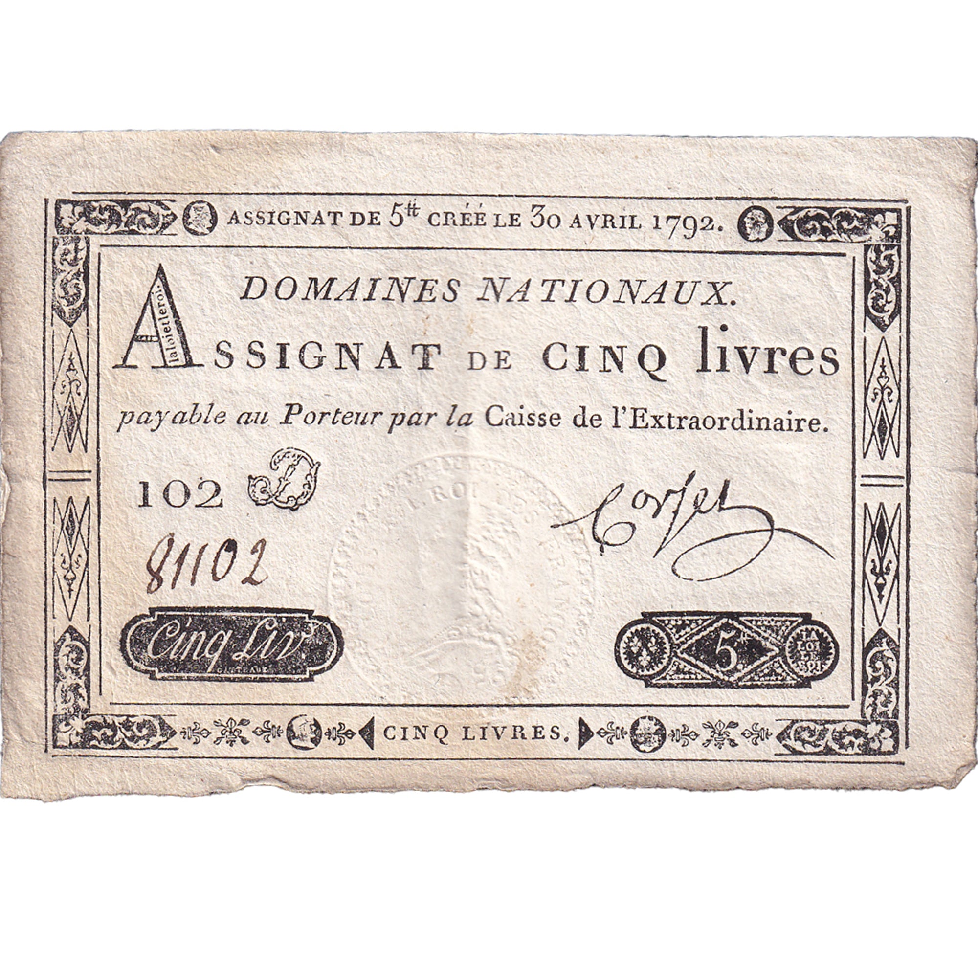 Francia, 5 Livres, 1792, 102D81102, BC+, KM:A57, Lafaurie:152