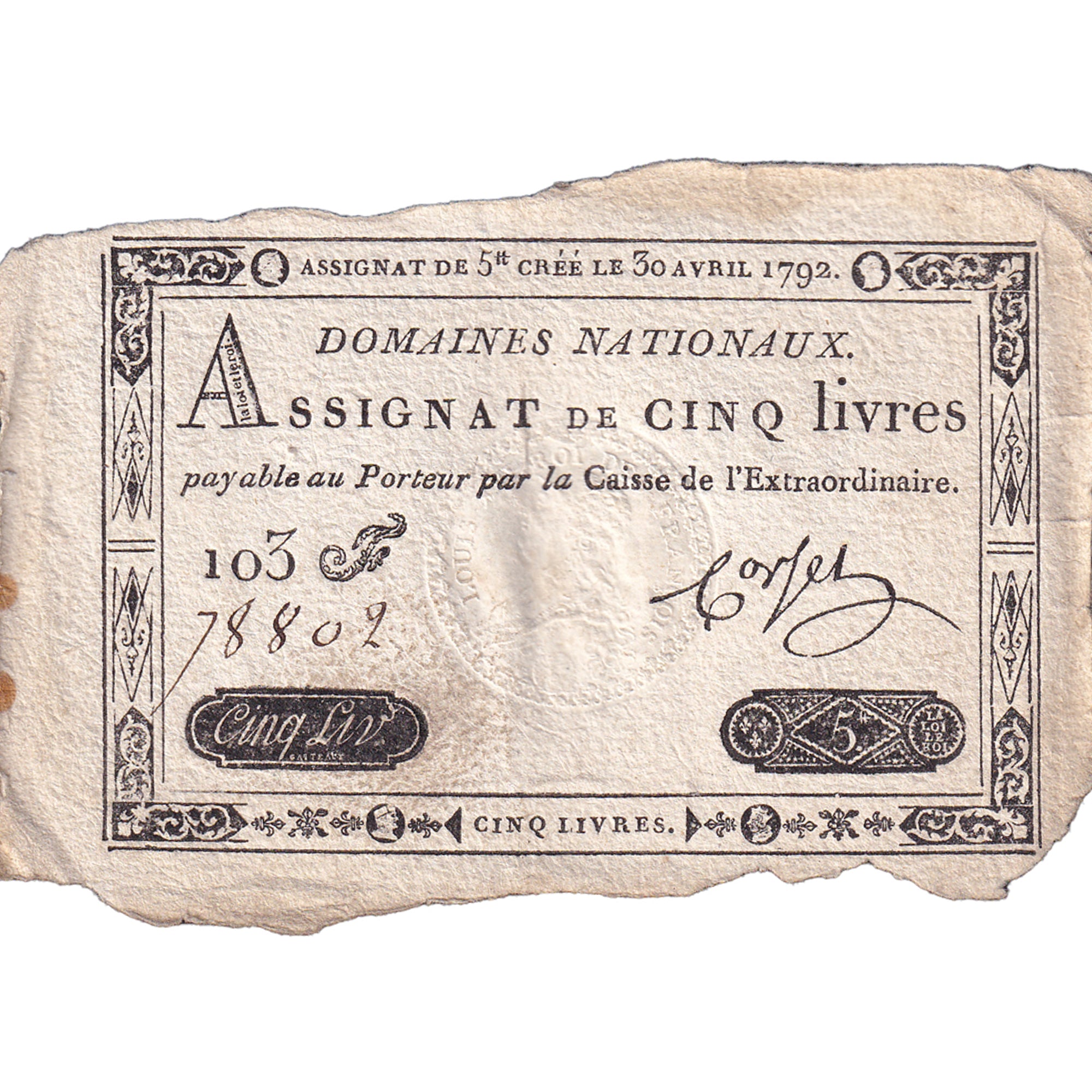 France, 5 Livres, 1792, 103F78802, VF(30-35), KM:A57, Lafaurie:152