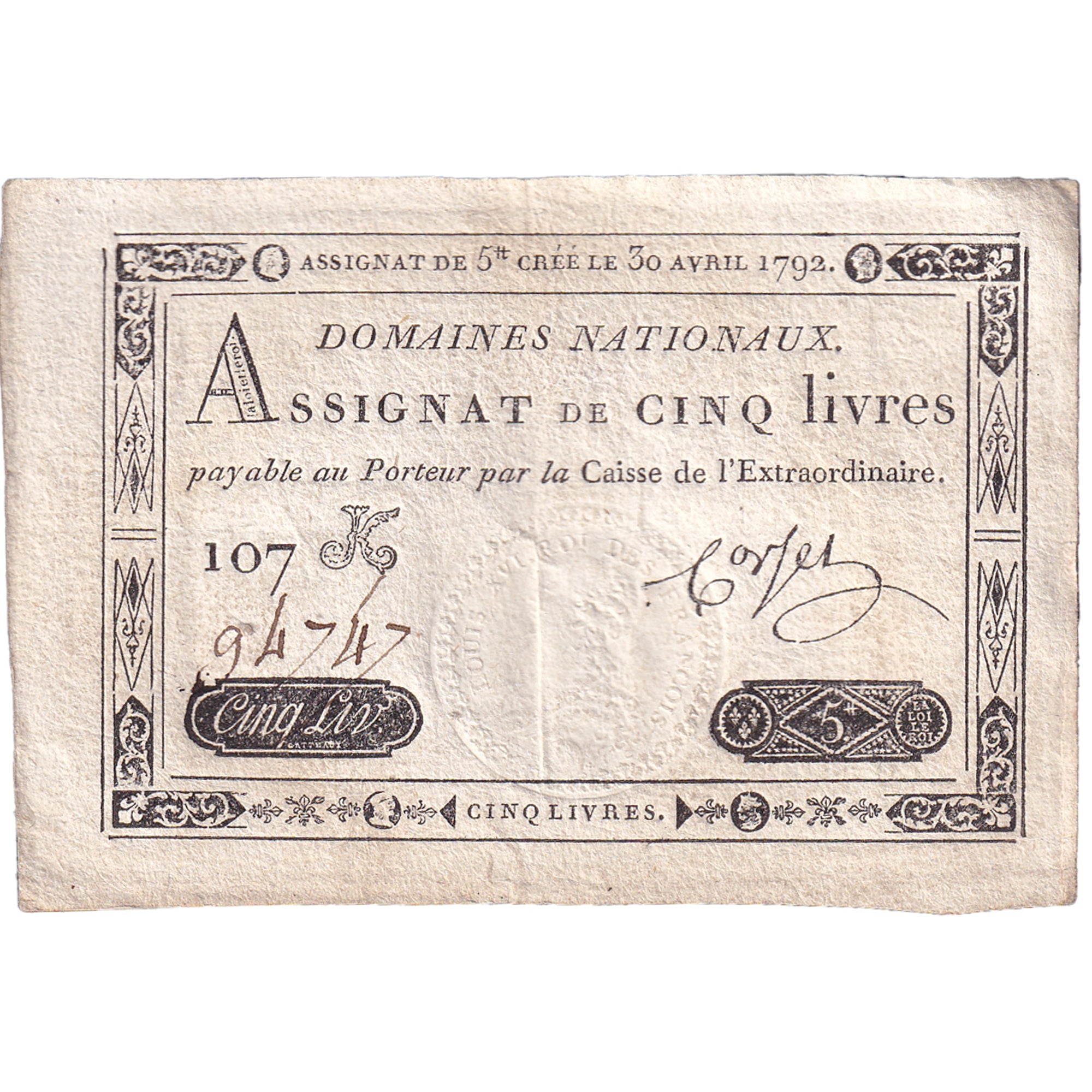 Francja, 5 Livres, 1792, 107K94747, VF(30-35), KM:A57, Lafaurie:152