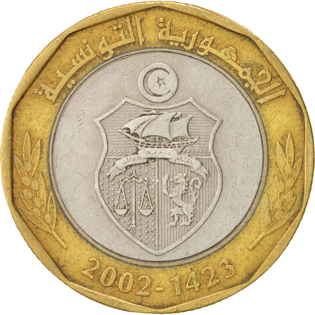 Tunisia, 5 Dinars, 2002, EF(40-45), Bi-Metallic, KM:350